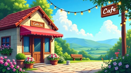 Fototapeta premium Charming outdoor cafe amidst beautiful scenery