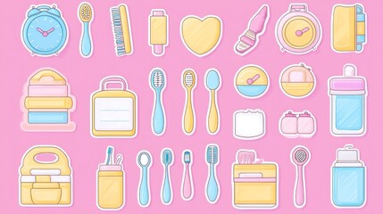 Cute cartoon collection of daily essentials