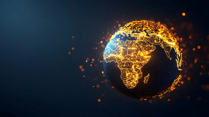 Obraz premium Glowing digital earth, continents outlined in light, dark background
