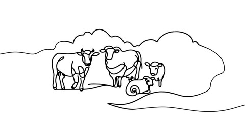 One continuous line drawing of Farmer activity. Agricultural concept. Doodle vector illustration in simple linear style.