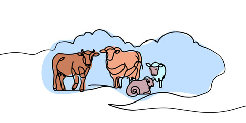 One continuous line drawing of Farmer activity. Agricultural concept. Doodle vector illustration in simple linear style.