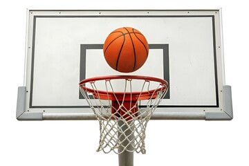 Simple Illustration of Basketball Hoop with Orange Ball on White Background