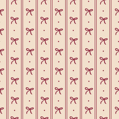Vintage Coquette Stripes Pattern - Seamless Textile Design with Red Bows