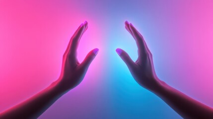 Two hands reaching toward each other with colorful lights