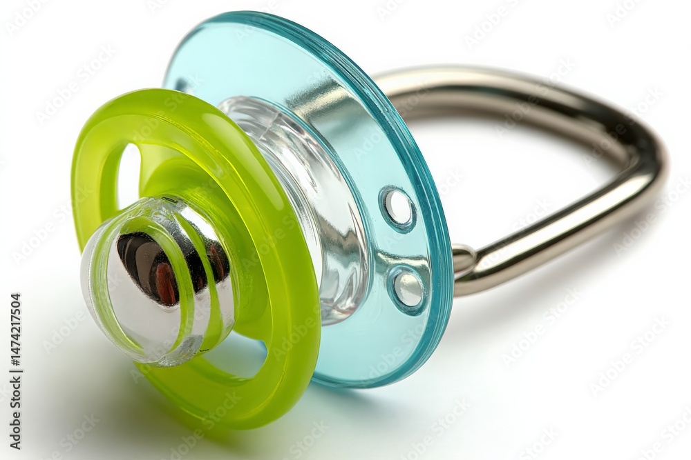 Poster pacifier designed for infants featuring a clear body and colorful, safe silicone materials suitable 
