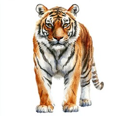 Naklejka premium Majestic Tiger Portrait Watercolor Style White Background