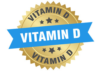 vitamin d. vitamin d round blue and gold label isolated on transparent background