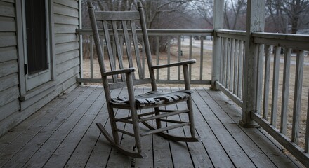 Rocking chair on wooden porch