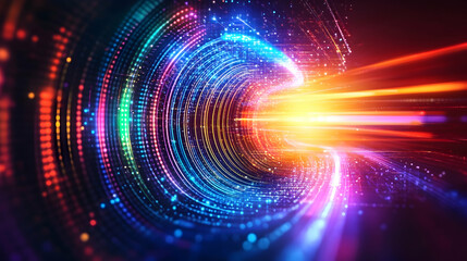 Fototapeta premium Vibrant, swirling light tunnel, radiating energy and speed