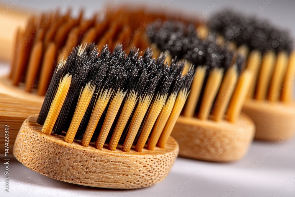 Poster unique collection of wooden brushes with varied bristle types on a clean background showcasing craft