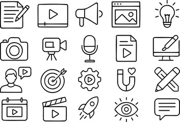Vector art showing symbols of communication, social media, and technology, representing digital engagement and connection