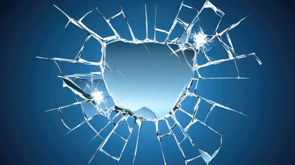 Glowing blue background seen through a cracked transparent glass layer