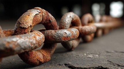 Rusty chain links on dark ground