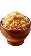 Quinoa in Wooden Bowl: An inviting close-up of a bowl, overflowing with a fluffy, perfectly cooked grain, presented in a natural wooden bowl, ready to be enjoyed