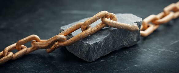 Rusty Chain Resting on a Gray Stone