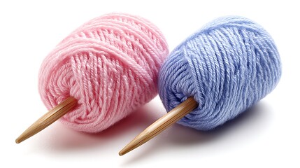 Pink  Blue Yarn Balls on Wooden Spools.