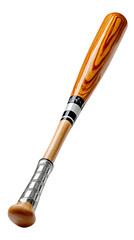 Fototapeta premium Wooden Baseball Bat: A classic wooden baseball bat, showcasing its natural wood grain and polished finish, stands ready for action.