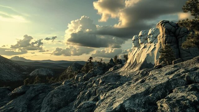 Majestic Mount Rushmore at sunset: A striking panoramic view of American Landmark