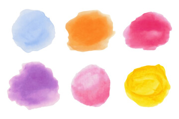 Watercolor Brush Strokes, stains, splashes, backgrounds. Set. Vector. Isolated. Orange, red, yellow, purple