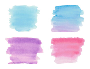 Watercolor Brush strokes, stains, backgrounds. Set. Vector. Isolated. Blue, red, purple.