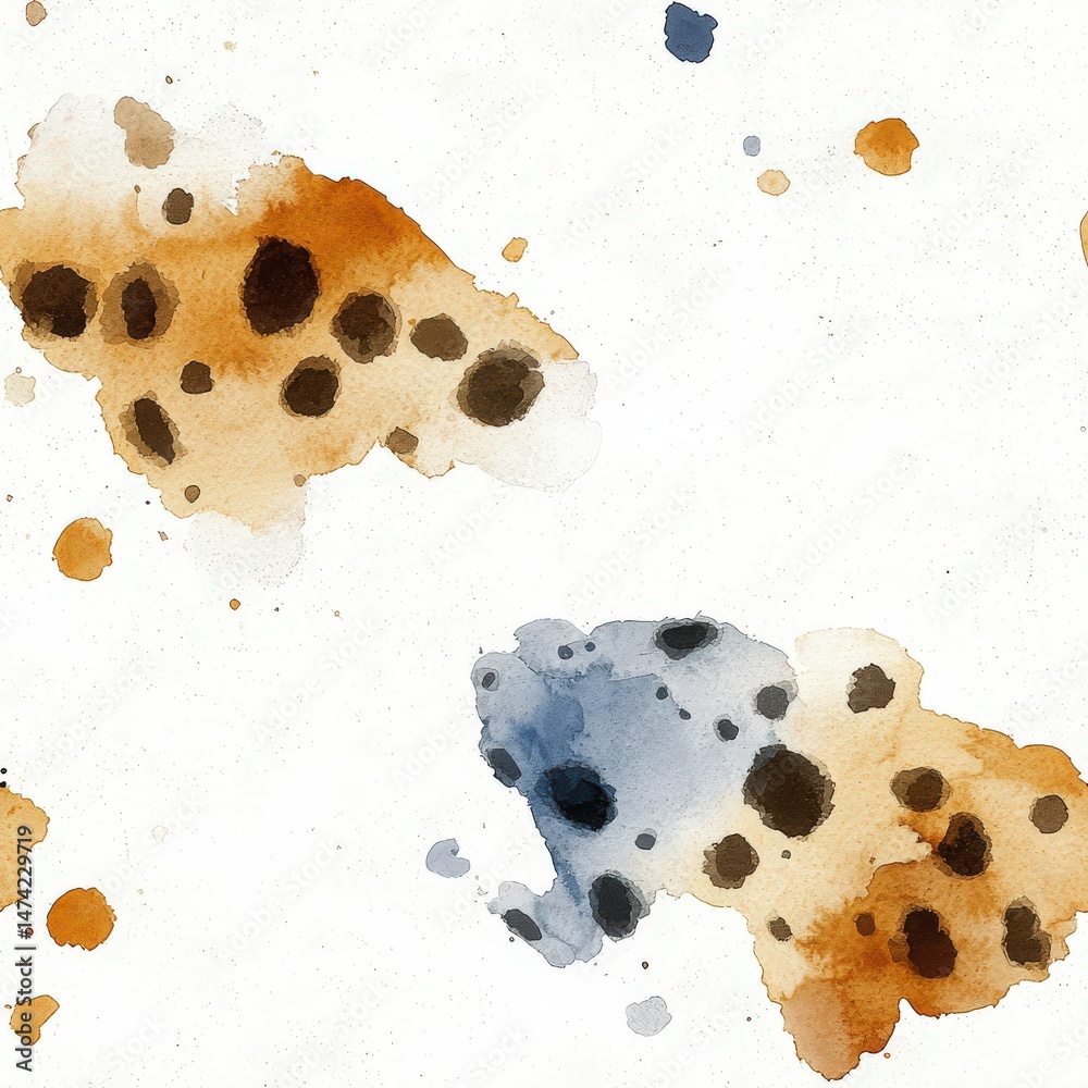 Poster abstract watercolor textures with spots and blobs in earthy tones and soft blues for artistic backgr