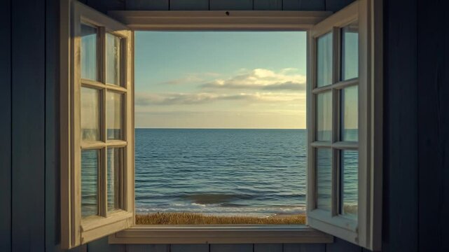 Idyllic Seascape Through an Open Window: Capturing Serenity and Coastal Beauty