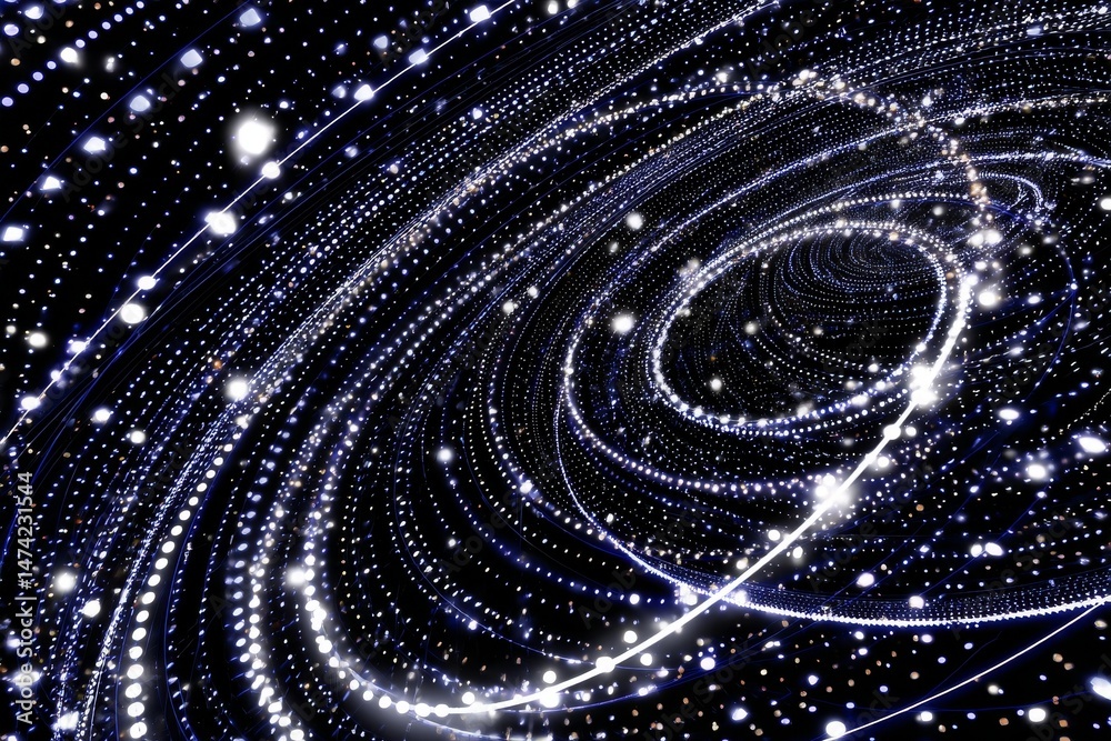 Poster vibrant digital information flows in mesmerizing currents, forming an enticing whirlpool within a li