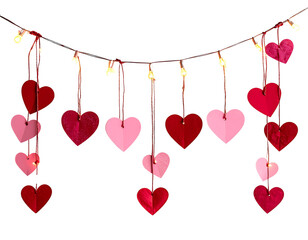 Valentine’s Garland with Hearts and String Lights, Transparent PNG