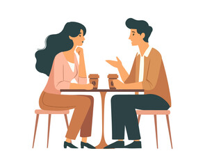 A warm illustration of friendship and conversation over cups of coffee.