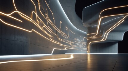A 360-degree full panorama of a black minimalistic studio environment, featuring bright lights and reflections, incorporates HDRI for virtual reality or HDR applications