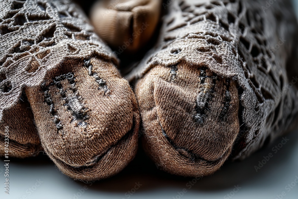 Fototapete close-up view of handmade textiles with delicate lace detailing showcasing intricate stitching