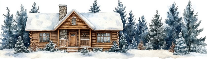 Winter retreat cozy cabin in snowy forest illustration tranquil nature scene serene viewpoint