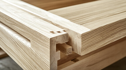 Close-Up of Wooden Joint with Dovetail Design