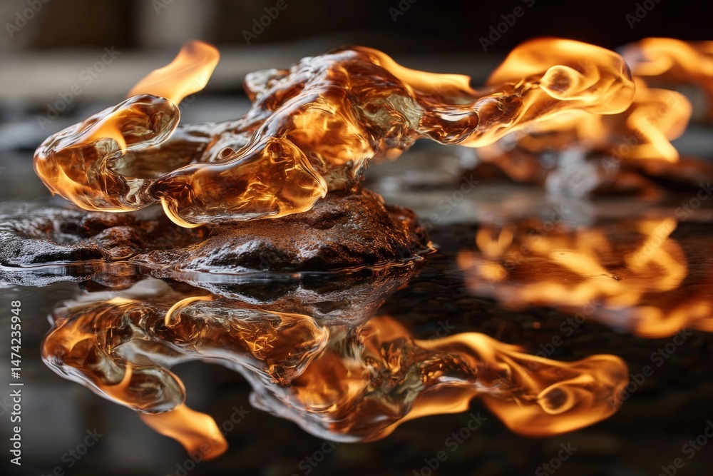 Leinwandbilder flames dancing over a reflective surface create an enchanting visual display at sunset