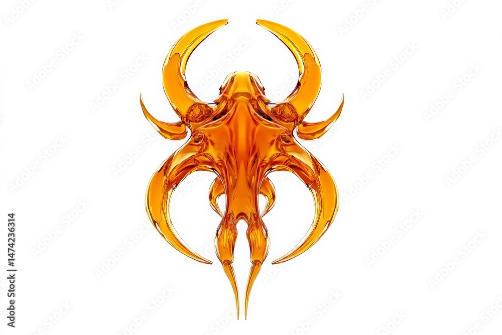 Poster stunning orange design resembling an intricate octopus sculpture with detailed features on a white b