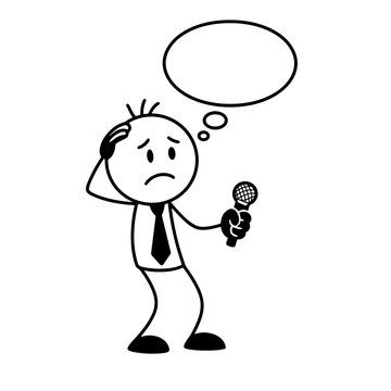 Nervous businessman forgetting speech on stage