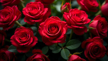 Obraz premium A velvet red rose set against a dark background, capturing elegance, passion, and timeless beauty. 