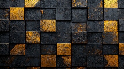 Abstract Pattern of Textured Squares with Golden and Black Finish