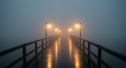 Obraz premium Pier at Night in Fog