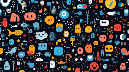 Whimsical Abstract Background Featuring Colorful Cartoon Elements