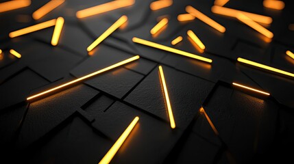 Neon Lit Abstract Background with Metallic Rods and Shapes