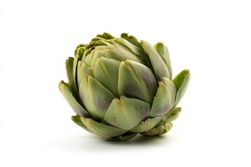 Obraz premium Single artichoke on white background. Fresh, vibrant green vegetable.