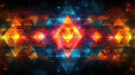 Abstract Digital Art with Glowing Neon Triangles and Shapes