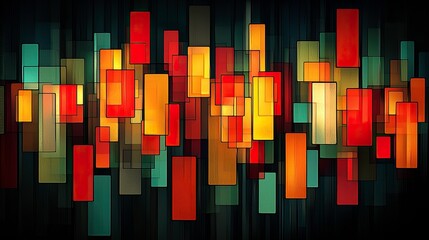 Abstract Digital Artwork of Randomly Positioned Neon Blocks
