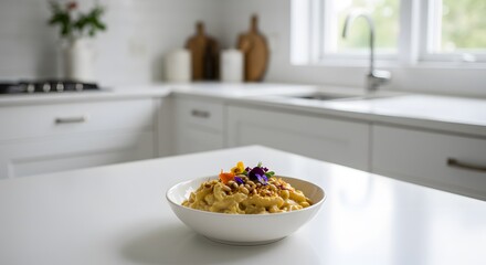 Pasta Dish with Flower and Nut Topping