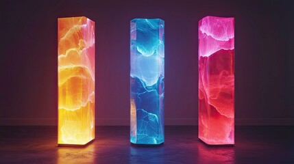 Abstract Futuristic Geometric Pillars with Illuminating Colors