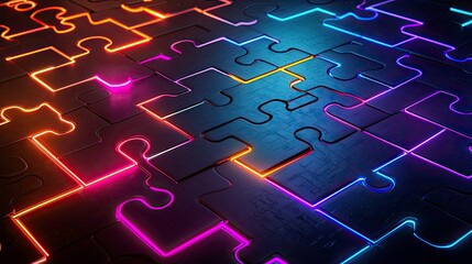 Futuristic Abstract Geometric Shapes with Neon Lighting Effects