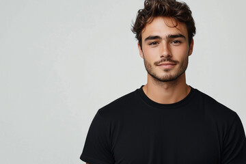 Close-up portrait of man wearing black t-shirt