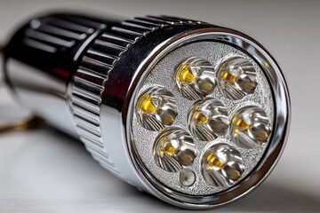 Bright LED flashlight showcasing sleek design and multiple bulbs for reliable outdoor lighting