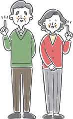 指差しするシニア男女　全身　ベクター